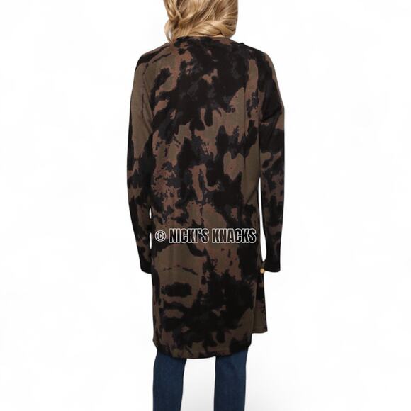 Peyton Jensen Camo Duster Cardigan Evereve Green Open Front Knit Sweater Size M - Picture 4 of 9